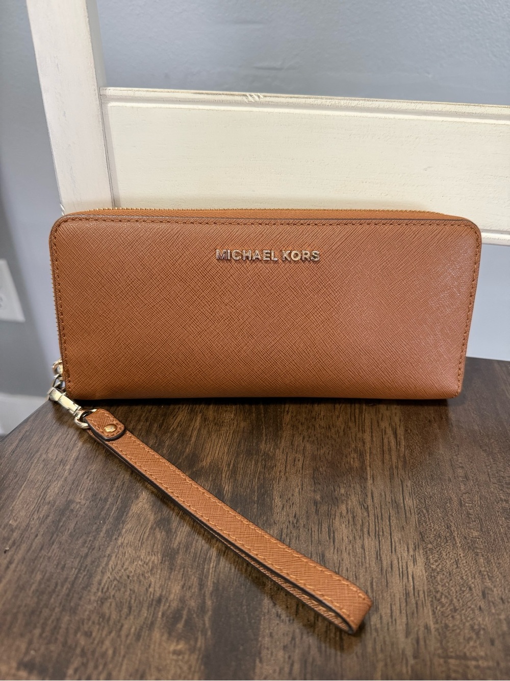 Michael Kors Cognac Saffiano Zip Wristlet Wallet